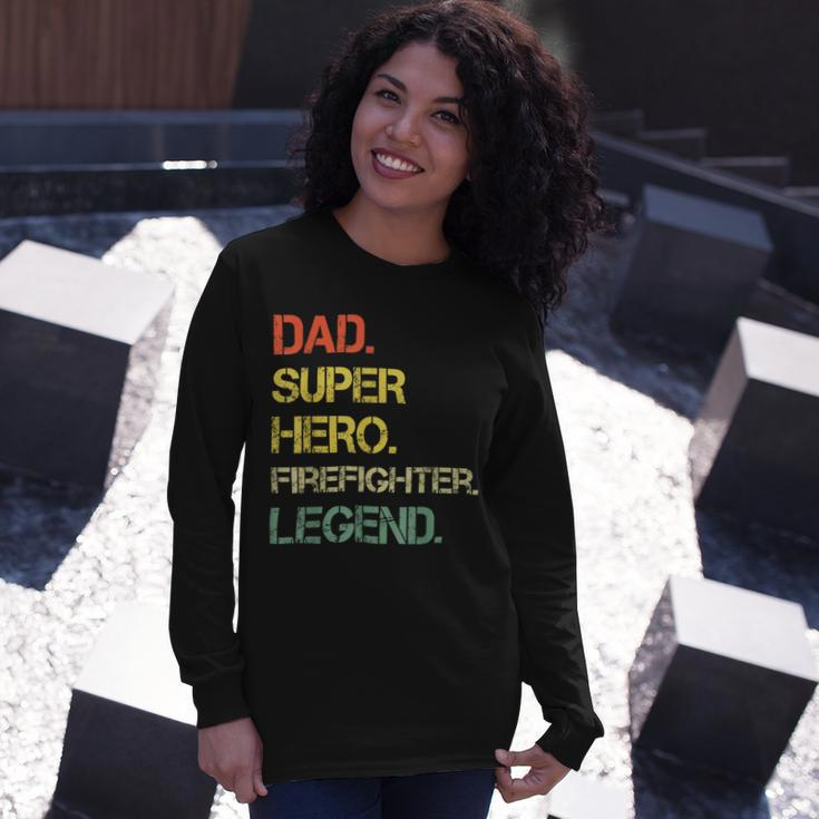 Firefighter Vintage Style Dad Hero Firefighter Legend Fathers Day Long Sleeve T-Shirt Gifts for Her