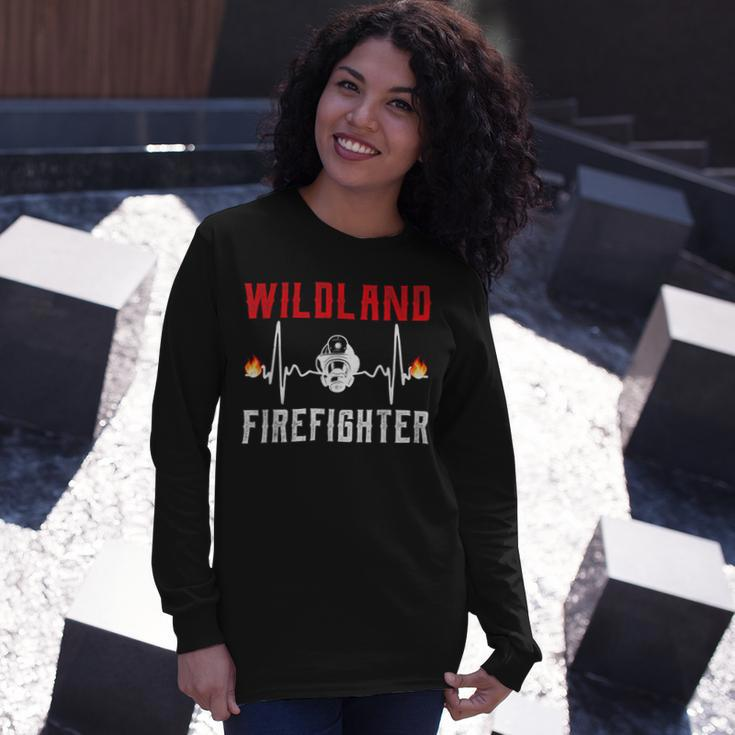 Firefighter Wildland Firefighter Fire Rescue Department Heartbeat Line Long Sleeve T-Shirt Gifts for Her