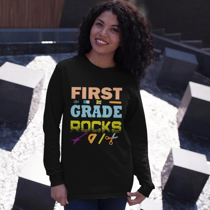 First Grade Rocks School Student Teachers Graphics Plus Size Shirt Long Sleeve T-Shirt Gifts for Her