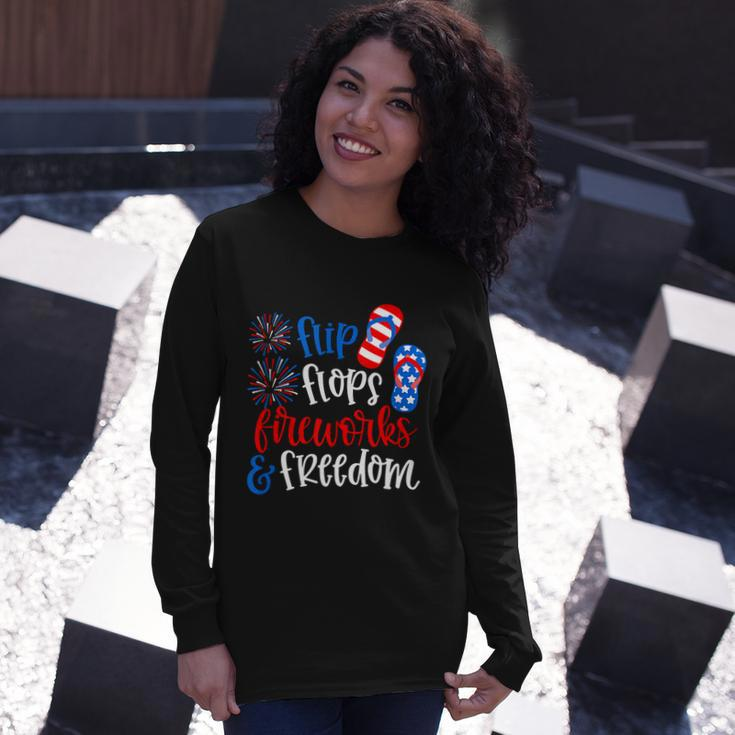 Flip Flops Fireworks And Freedom 4Th Of July Us Flag Long Sleeve T-Shirt Gifts for Her