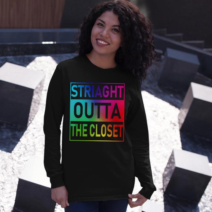 Gay Pride Straight Outta The Closet Tshirt Long Sleeve T-Shirt Gifts for Her