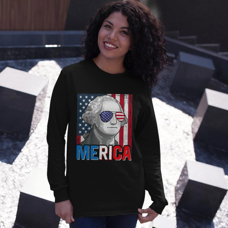 George Washington 4Th Of July Merica Men Women American Flag Long Sleeve T-Shirt Gifts for Her