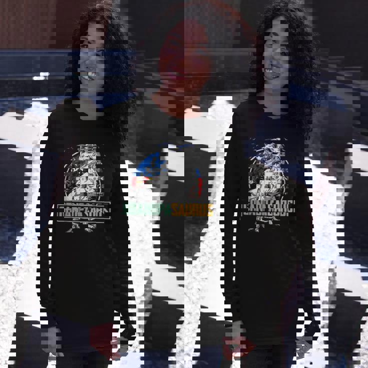 Grandpa Saurus Dinosaur Rex American Flag Matching Long Sleeve T-Shirt Gifts for Her