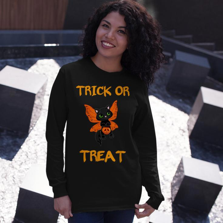 Halloween Black Cat Candy Trick Or Treat Long Sleeve T-Shirt Gifts for Her