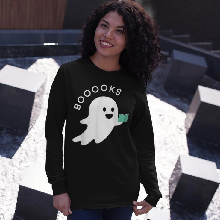 Halloween Booooks Ghost Reading Boo Read Books Library Long Sleeve T-Shirt Gifts for Her