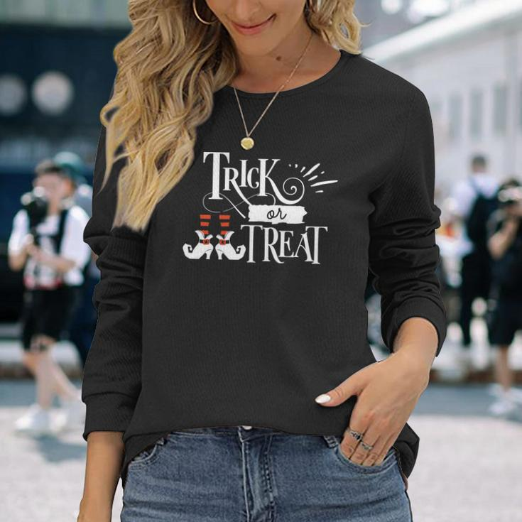 Halloween Funny Trick Or Treat Orange And White Men Women Long Sleeve T-shirt Graphic Print Unisex Gifts for Her
