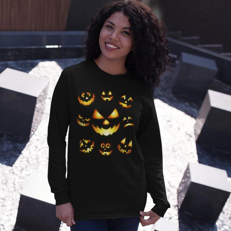 Halloween Jack Olantern Pumpkin Faces Long Sleeve T-Shirt Gifts for Her
