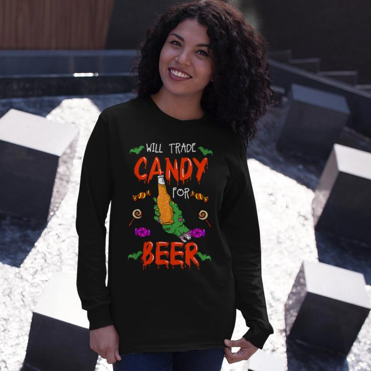 Halloween Trick Or Treat Will Trade Candy For Beer Cool Long Sleeve T-Shirt Gifts for Her