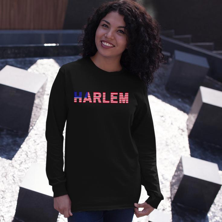 Harlem Texted Based _ American Flag Long Sleeve T-Shirt Gifts for Her