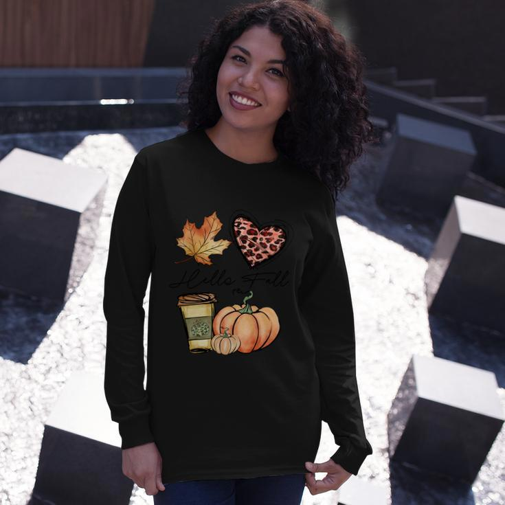 Hello Fall Thanksgiving Quote V2 Long Sleeve T-Shirt Gifts for Her