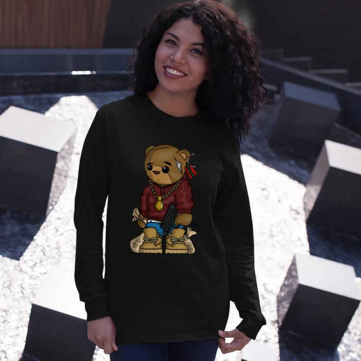 Hip Hop Teddy Bear With Gun Get Money Rap Music Lover Long Sleeve T-Shirt Gifts for Her