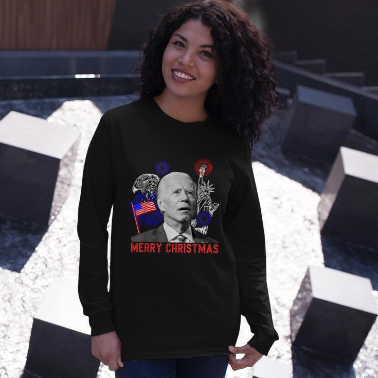 Joe Biden Happy Christmas In July Usa Flag V3 Long Sleeve T-Shirt Gifts for Her
