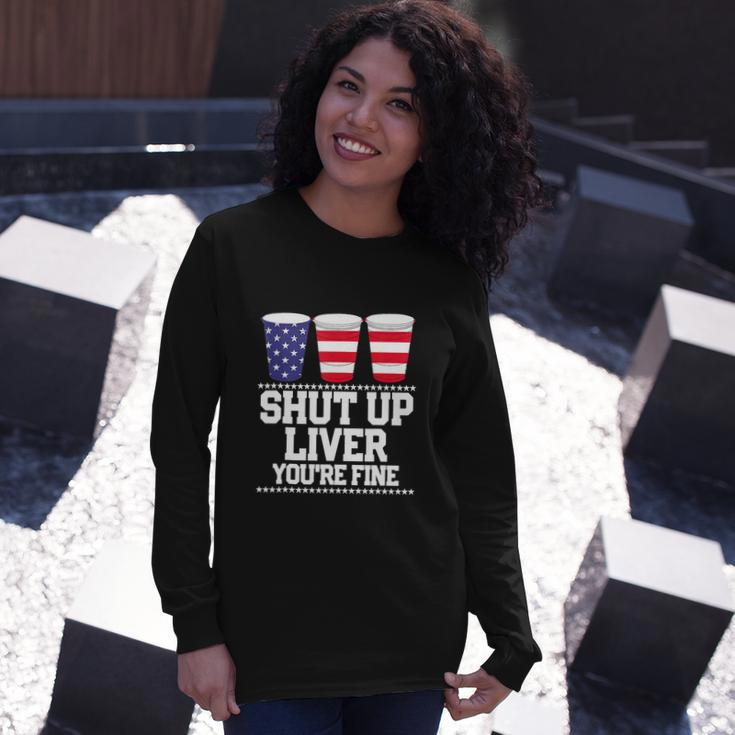 July 4Th Beer Cups American Flag Long Sleeve T-Shirt Gifts for Her
