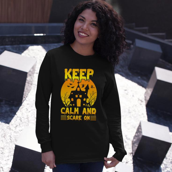 Keep Calm And Scare On Halloween Quote V2 Long Sleeve T-Shirt Gifts for Her