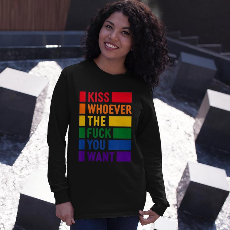 Kiss Whoever The Fuck You Want Lgbt Rainbow Pride Flag Long Sleeve T-Shirt Gifts for Her