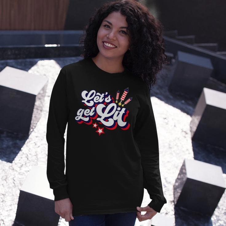 Lets Get Lit Fireworks 4Th Of July Retro Vintage Long Sleeve T-Shirt Gifts for Her