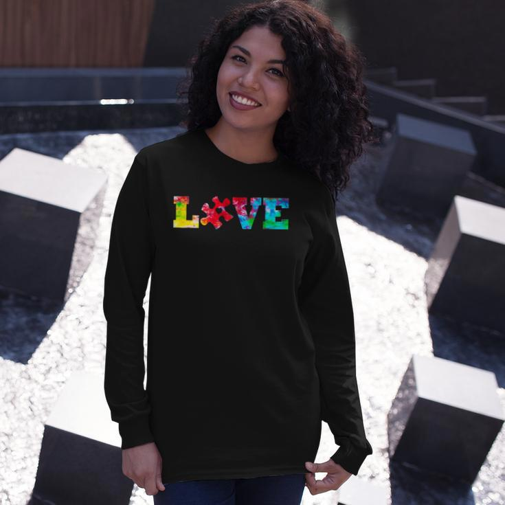 Love Puzzle Pieces Heart Autism Awareness Tie Dye Long Sleeve T-Shirt T-Shirt Gifts for Her