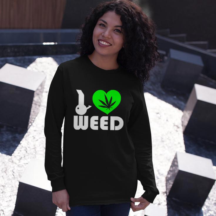 I Love Weed Fun Tshirt Long Sleeve T-Shirt Gifts for Her