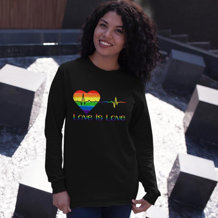 Lovely Lgbt Gay Pride Heartbeat Lesbian Gays Love Is Love Cool Long Sleeve T-Shirt Gifts for Her