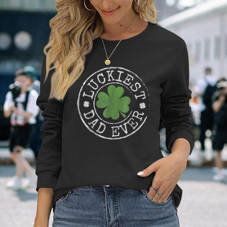 Luckiest Dad Ever Shamrocks Lucky Father St Patricks Day Men Women Long Sleeve T-Shirt T-shirt Graphic Print Gifts for Her
