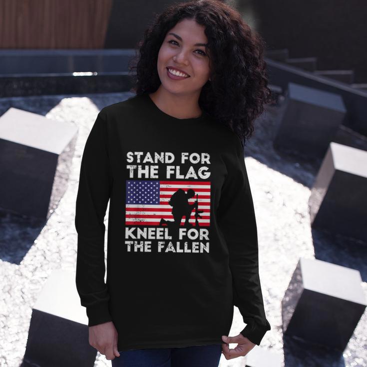 Memorial Day Patriotic Military Veteran American Flag Stand For The Flag Kneel For The Fallen Long Sleeve T-Shirt Gifts for Her