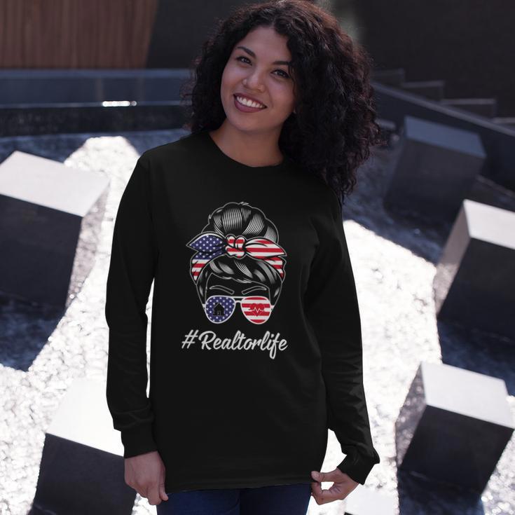 Messy Bun Realtor Life 4Th Of July Plus Size Shirt For Mom Girl Long Sleeve T-Shirt Gifts for Her