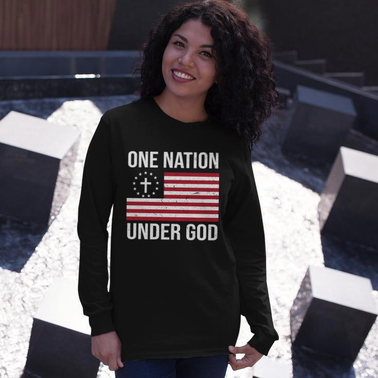 One Nation Under God American Christian Flag Long Sleeve T-Shirt Gifts for Her
