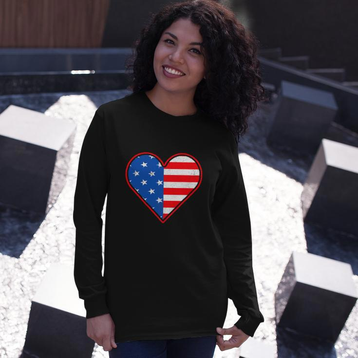 Patriotic American Flag Heart For 4Th Of July Girl Long Sleeve T-Shirt Gifts for Her