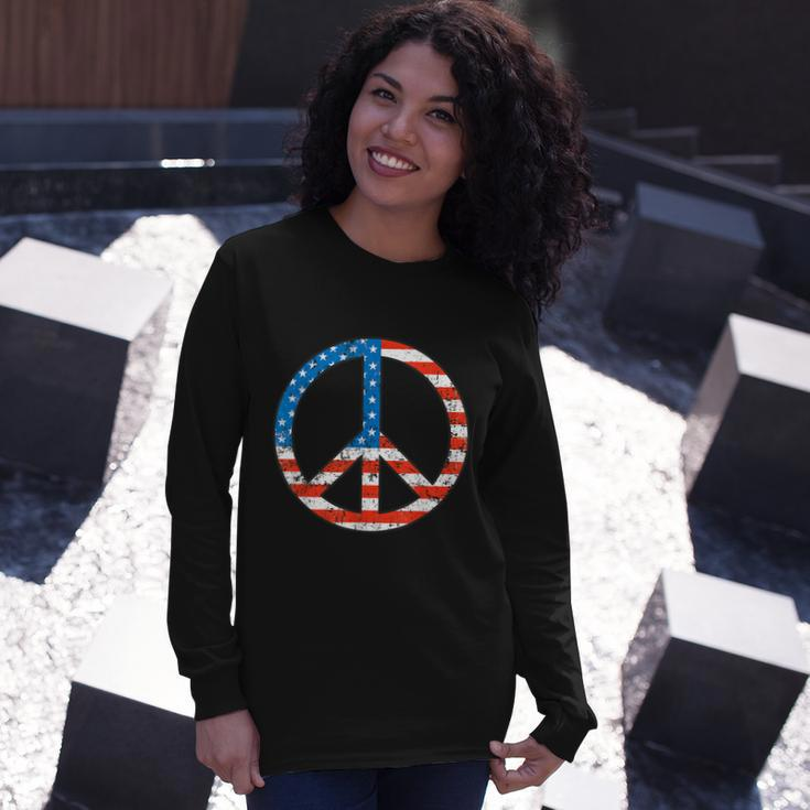Peace Sign Usa Flag 4Th Of July Long Sleeve T-Shirt Gifts for Her