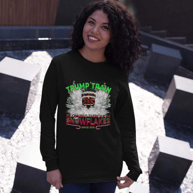 Plow Snowflakes This Christmas And Don A Maga Trump Train 2024 Long Sleeve T-Shirt Gifts for Her