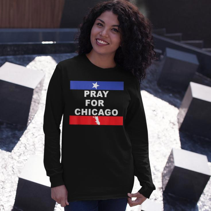 Pray For Chicago Encouragement Distressed Long Sleeve T-Shirt Gifts for Her