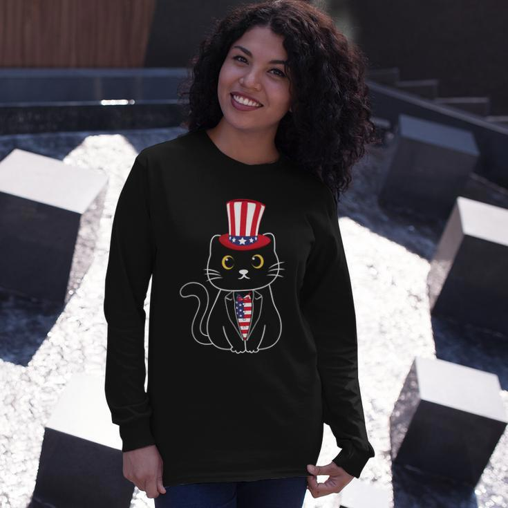Proud American Cat Graphic 4Th Of July Plus Size Shirt For Girl Boy Long Sleeve T-Shirt Gifts for Her