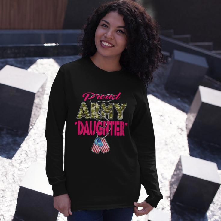 Proud Army Daughter Us Flag Camo Dog Tags Military Child Long Sleeve T-Shirt Gifts for Her