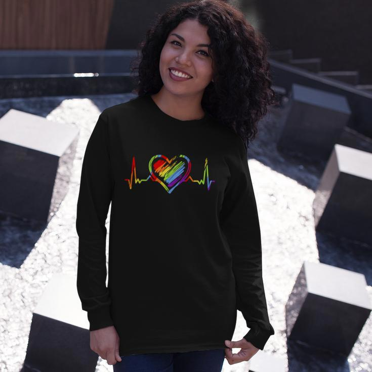 Rainbow Heartbeat Lgbt Gay Pride Great Long Sleeve T-Shirt Gifts for Her
