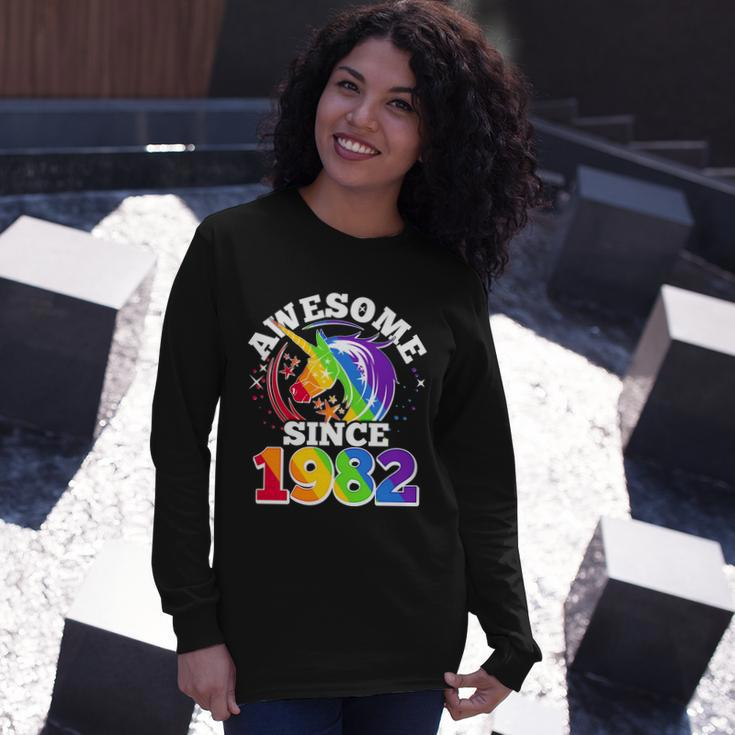 Rainbow Unicorn Awesome Since 1982 40Th Birthday Long Sleeve T-Shirt Gifts for Her