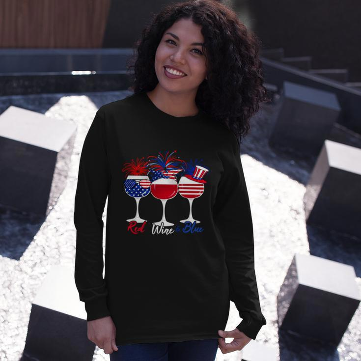 Red Wine Blue 4Th Of July Wine Red White Blue Wine Glasses V5 Long Sleeve T-Shirt Gifts for Her