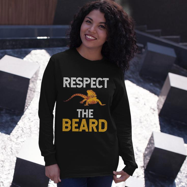 Respect The Beard Bearded Dragon Reptile Lizard Lover Long Sleeve T-Shirt Gifts for Her