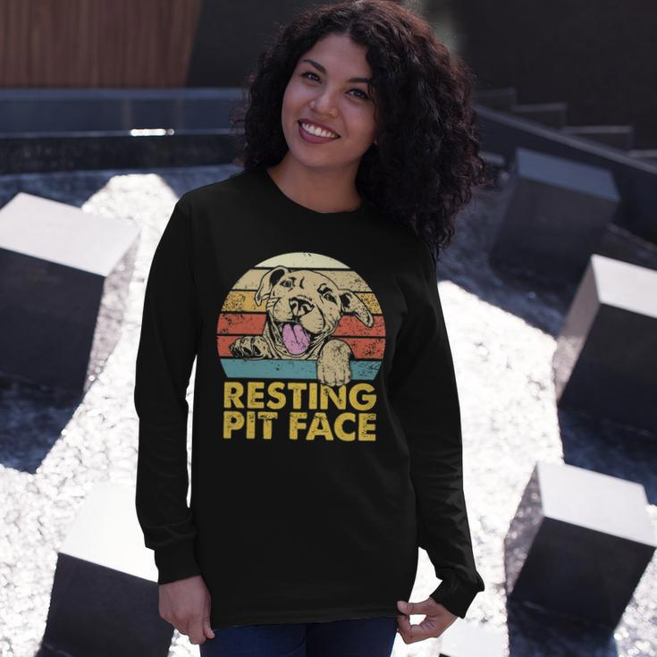 Resting Pit Face Pitbull Pibble Pittie Pit Bull Terrier Long Sleeve T-Shirt Gifts for Her
