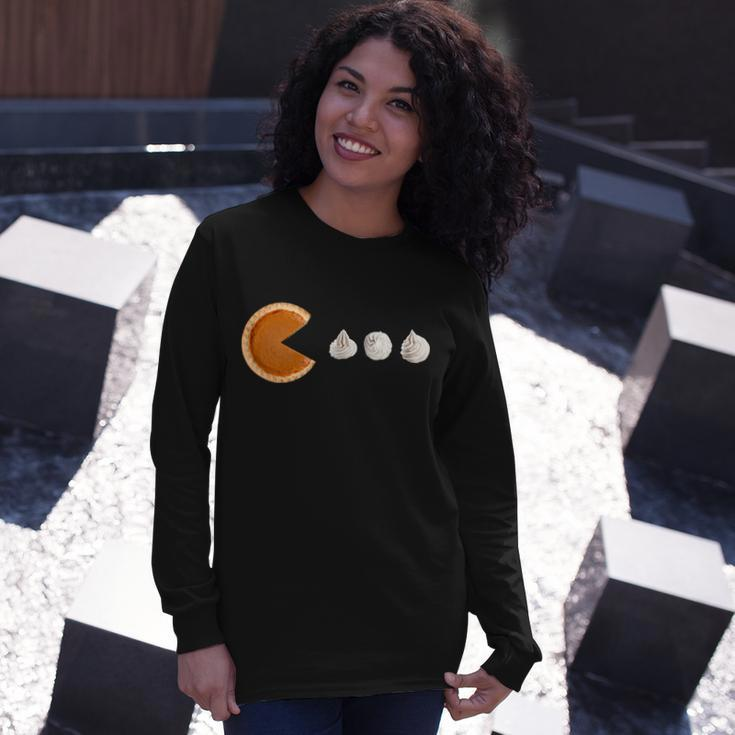Retro Pumpkin Pie Thanksgiving Game Tshirt Long Sleeve T-Shirt Gifts for Her