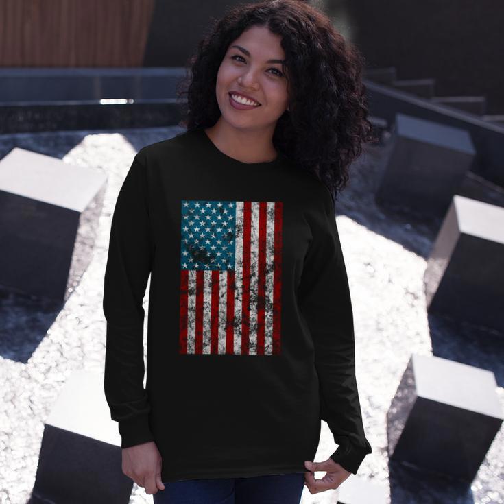 Retro Style 4Th July Usa Patriotic Distressed America Flag Long Sleeve T-Shirt Gifts for Her