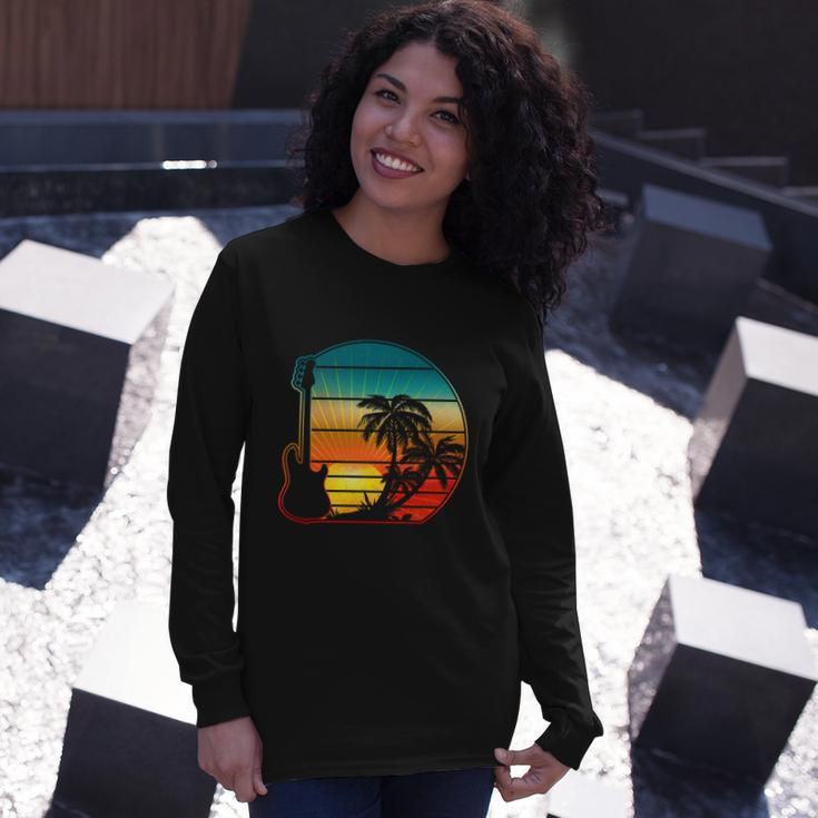 Retro Vintage Guitar Sunset Sunrise Island Long Sleeve T-Shirt Gifts for Her