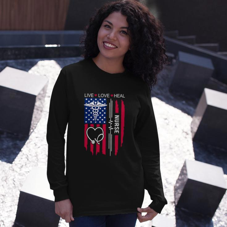 School Nurse Us Flag 4Th Of July Long Sleeve T-Shirt Gifts for Her