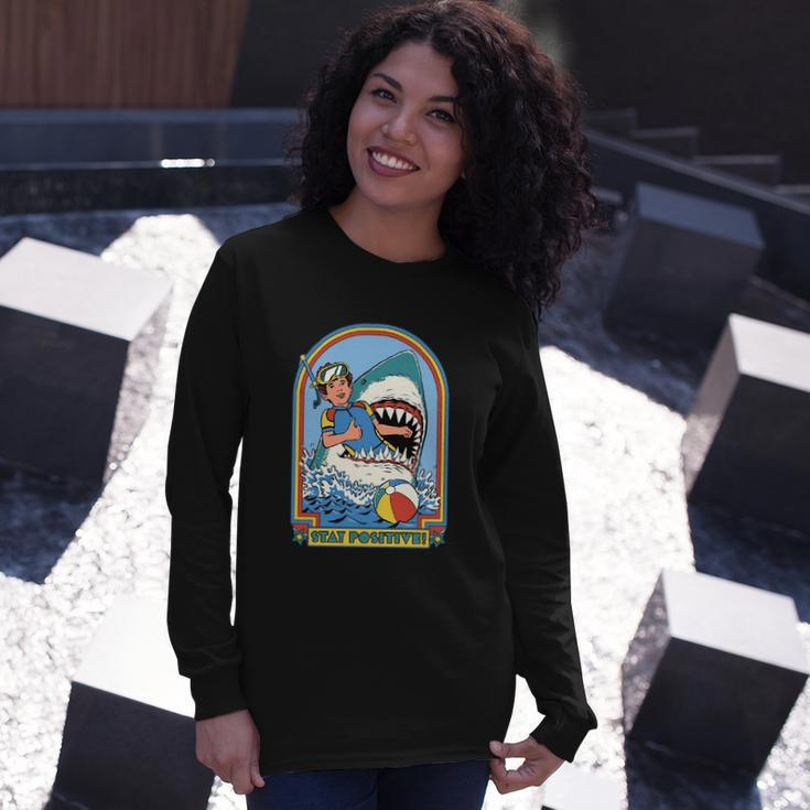 Stay Positive Shark Attack Comic Long Sleeve T-Shirt Gifts for Her