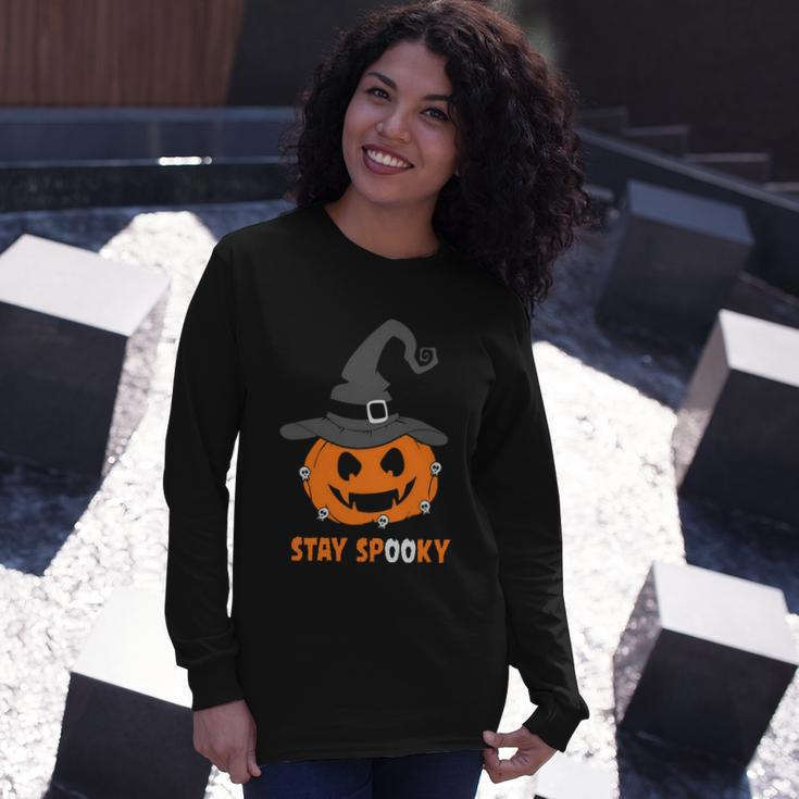 Stay Spooky Pumpkin Witch Hat Halloween Quote Long Sleeve T-Shirt Gifts for Her