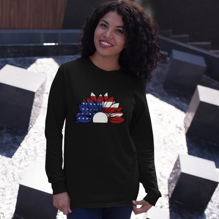 Sunflower American Flag 4Th Of July Independence Day Patriotic V2 Long Sleeve T-Shirt Gifts for Her