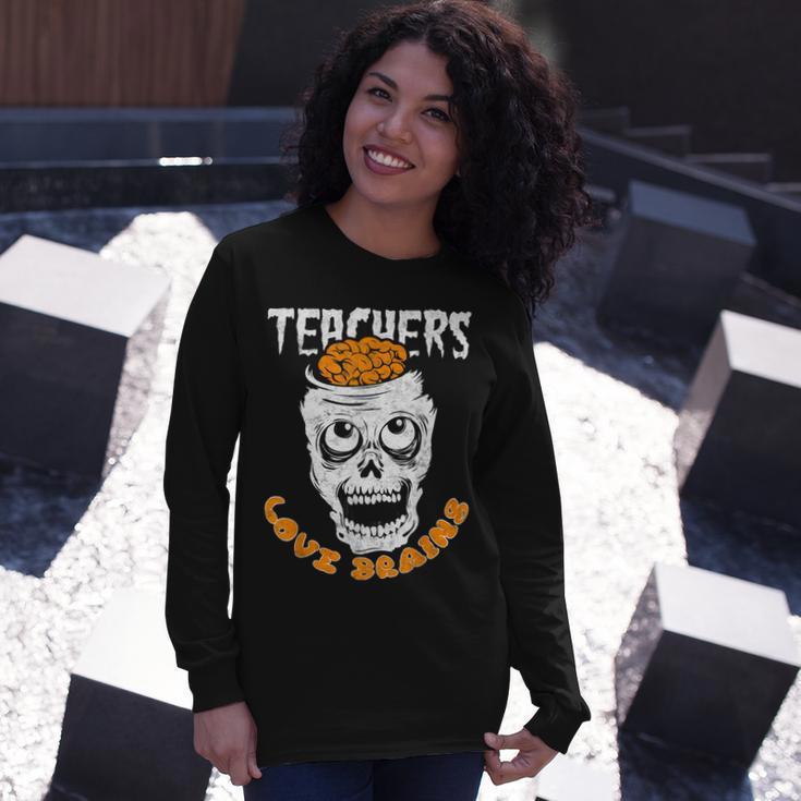 Teacher Loves Brain Halloween Student Trick Or Treat Long Sleeve T-Shirt Gifts for Her
