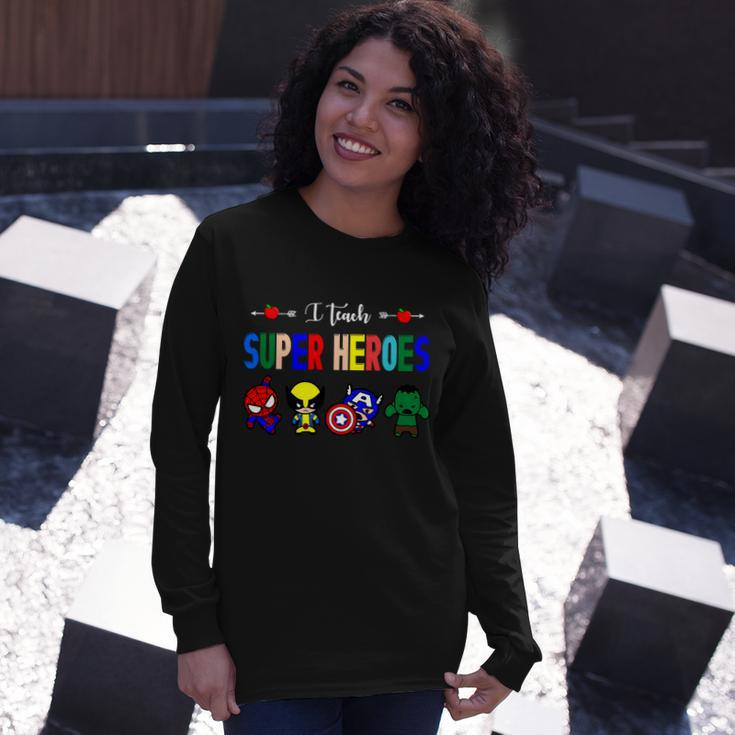 I Teacher Super Heroes Cute Superhero Characters Long Sleeve T-Shirt Gifts for Her
