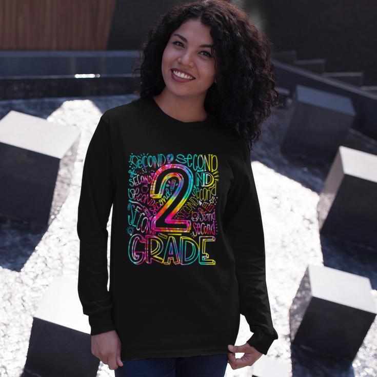 Tie Dye 2Nd Grade Typography Team Second Grade Teacher Long Sleeve T-Shirt Gifts for Her