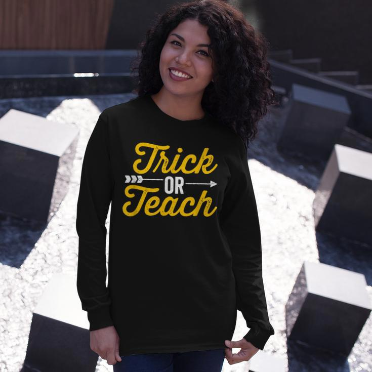 Trick Or Teach Teacher Halloween Vintage Arrow Dark Long Sleeve T-Shirt Gifts for Her