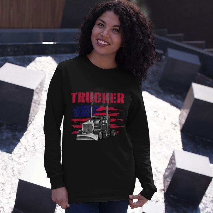Trucker Truck Driver American Flag Trucker Long Sleeve T-Shirt Gifts for Her